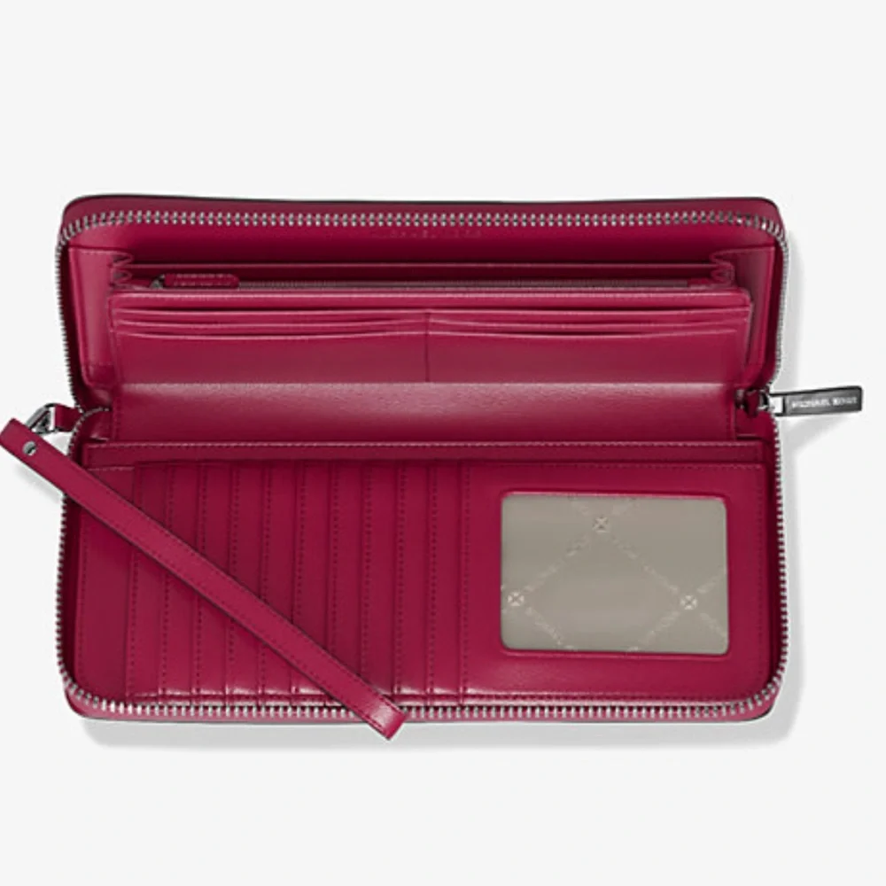 MICHAEL KORS Large Pebbled Leather Continental Wallet Phone Holder Wristlet  NWT